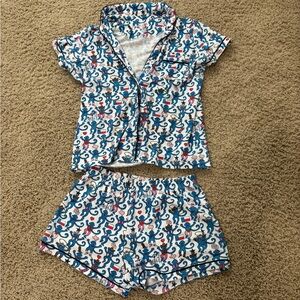 Roller Rabbit Blue and Pink Monkey Print Pajama Set